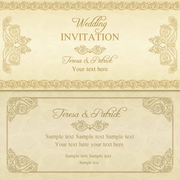 Convite de casamento barroco, ouro Gráficos De Vetores
