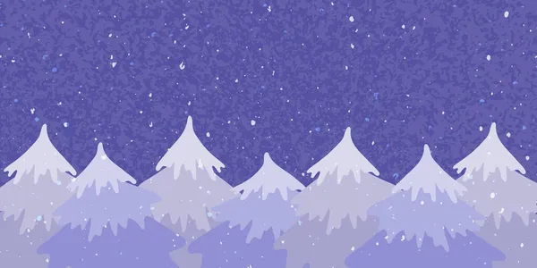 Fondo Festivo Púrpura Con Árboles Navidad Nevadas Acogedora Escena Navideña — Vector de stock