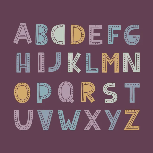 Alphabet Latin Dans Style Dessin Animé Lettres Vectorielles Style Scandinave — Image vectorielle