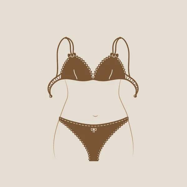 Set Brown Lace Underwear Panties Bra Lace Underwear Highlighted Beige — Stock Vector