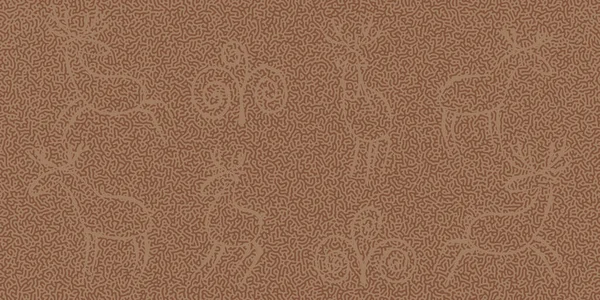 Horizontal Textured Background Animal Silhouettes Doodle Style Deer Plants Vector — Vetor de Stock