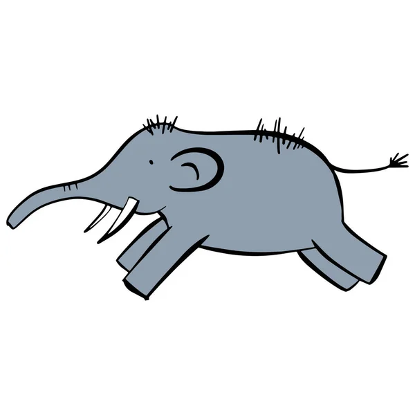 Funny Blue Mammoth Creative Elephant White Background Rock Art Style — Vector de stock