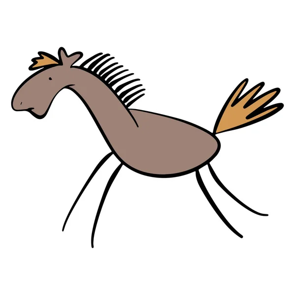 Funny Brown Horse Creative Stallion White Background Rock Art Style — Stock vektor