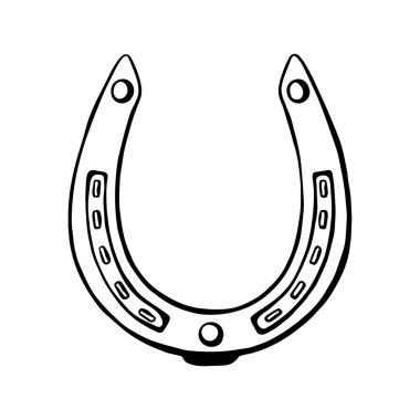 Beyaz arka planda bir at nalı taslağı. İyi şans sembolünün vektör çizimi. Şans için bir at nalı. At nalı bolluk ve şans tılsımıdır..