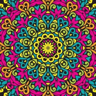 Geometrik desenli kusursuz dekoratif yuvarlak süs. Doğulu çiçek dantel taşıyıcısı. Duvar kağıdı davet dekorasyonu için lüks desen.