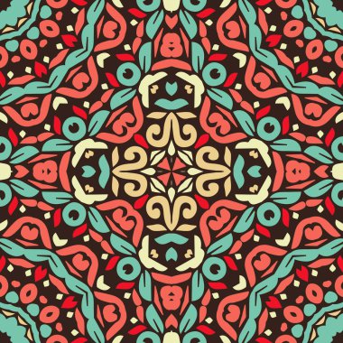 Geometrik desenli kusursuz dekoratif yuvarlak süs. Doğulu çiçek dantel taşıyıcısı. Duvar kağıdı davet dekorasyonu için lüks desen.