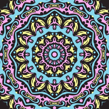 Kusursuz çiçek desenli mandala deseni. Renkli süs deseni. Fayanslar, kumaş, giysi için şaşaalı dikişsiz desen..
