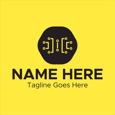 Siyah Renkli Devre Logosu. Dijital Aygıt Minimum Logosu. Altıgen Şekil Logosu.