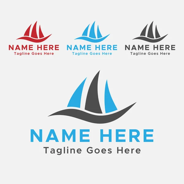 Logo Voilier Couleur Bleue Noire Conception Créative Logo Bateau Yacht — Image vectorielle