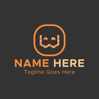 Yaratıcı W harfi logosu. Kare şekilli harf Lagosu. Açık Turuncu renkli Soyut Logo.