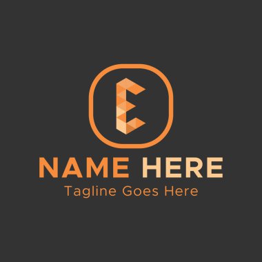 Yaratıcı E harfi logosu. Kare şekilli harf Lagosu. Açık Turuncu renkli Soyut Logo.