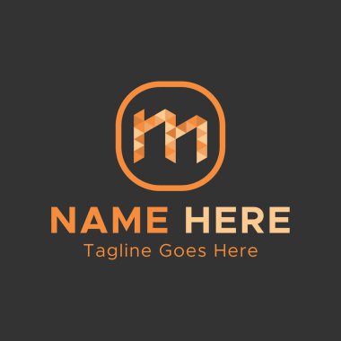 Yaratıcı M harfi logosu. Kare şekilli harf Lagosu. Açık Turuncu renkli Soyut Logo.