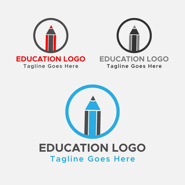 Minimalistisch Onderwijslogo Cirkelvormige Potlood Logo Blue Zwart Rode Kleur — Stockvector