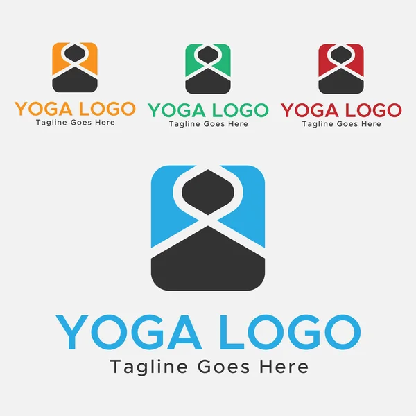 Yoga Meditation Logo Blue Black Color Square Shape Abstract Logo — Stockvector