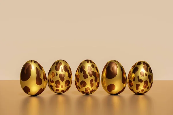 3d weergave van paaseieren met luipaardprint op een beige achtergrond — Stockfoto