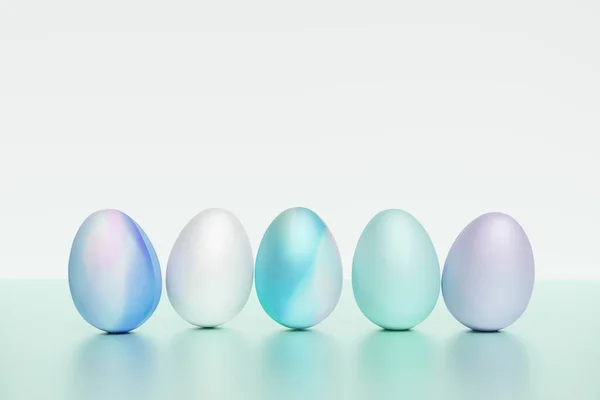 3 boyutlu pastel mavi paskalya yumurtası, yeşil arkaplanda.