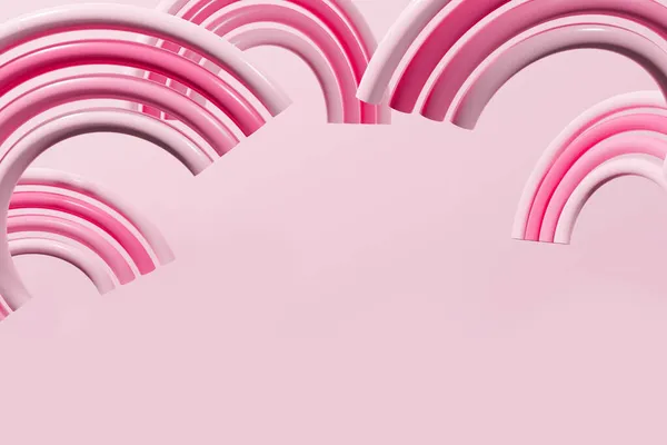 粉红背景上粉红彩虹框架3D渲染 — 图库照片