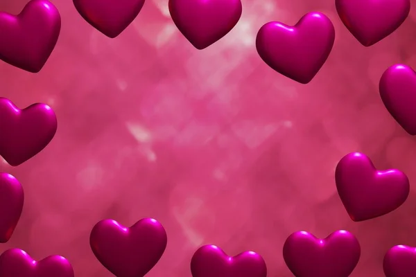 3D καθιστούν ροζ καρδιές καρέ με bokeh καρδιά για την Ημέρα του Αγίου Βαλεντίνου — Φωτογραφία Αρχείου