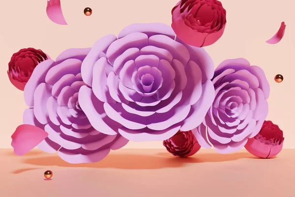 Sevgililer Günü için 3D güzel uçan çiçek sahnesi
