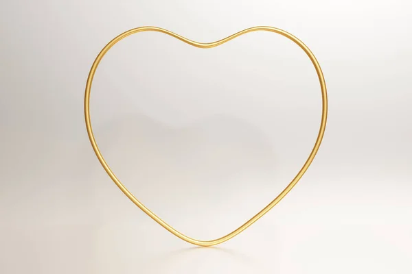 3d renderizado de marco metálico dorado del corazón sobre un fondo beige — Foto de Stock