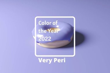 Mor arka planda, 2022 yılının menekşe rengi ile kaplı 3D donut çizimi