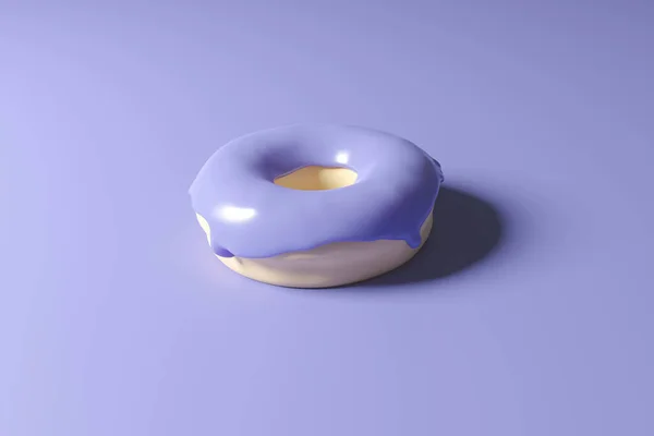 3d weergave van donut geglazuurd met paarse kleur van het jaar 2022 op een paarse achtergrond — Stockfoto