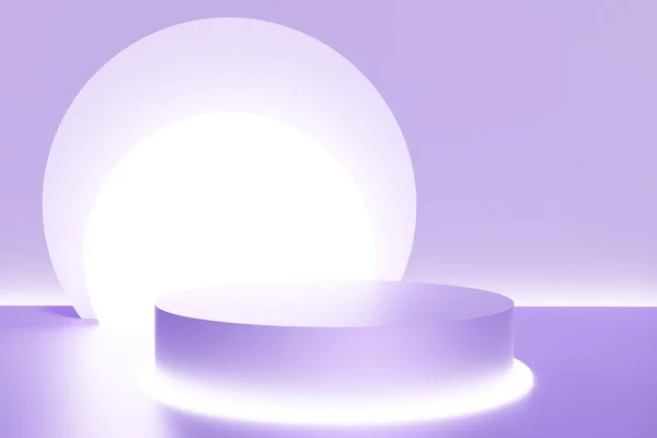 Eflatun arka planda mor renkli podyumun 3D görüntüsü