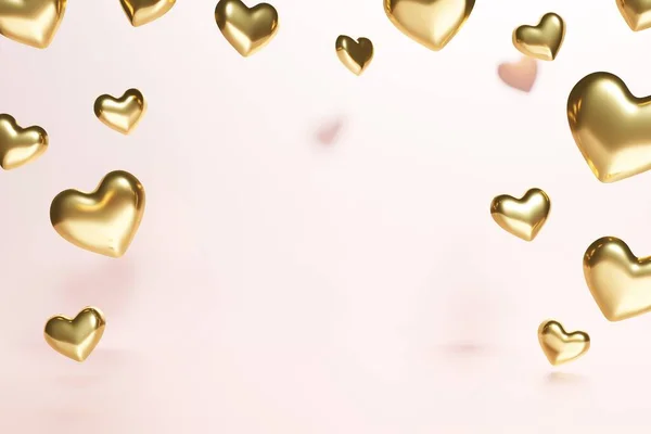 3d renderizado de corazones de oro marco sobre un fondo de color rosa coral para el Día de San Valentín — Foto de Stock