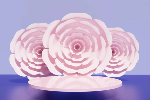 3d render of beautiful pastel pink flowers with a podium for Valentines, beauty or spring project — Stock Photo, Image