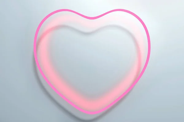 3d renderizado de marco de corazón de neón rosa sobre un fondo azul pastel — Foto de Stock
