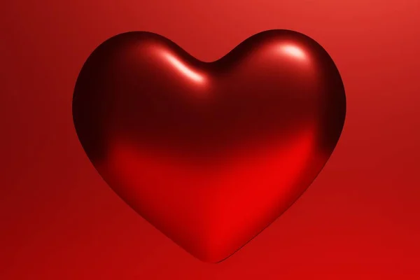 3d render of metallic red heart on a red background monochrome minimalist frame — Zdjęcie stockowe