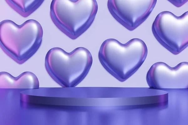 3d renderowanie pastelowego fioletowego podium z wzorem serca na kolor 2022 tła — Zdjęcie stockowe