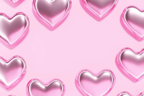 3d renderizado de corazón de color rosa pastel sobre un marco minimalista monocromo fondo rosa — Foto de Stock