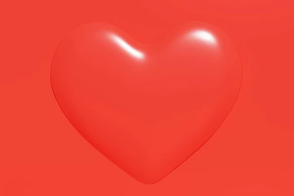 3d render of coral red heart on a red background monochrome minimalist frame — Fotografia de Stock