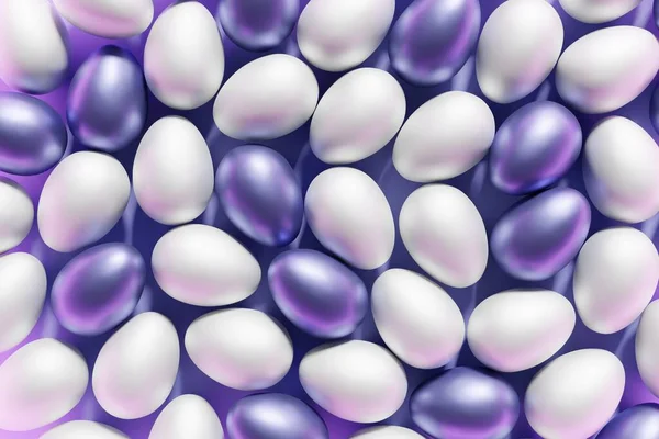 3d render of white and violet Easter eggs pattern on a pastel pink background — Stock Photo, Image