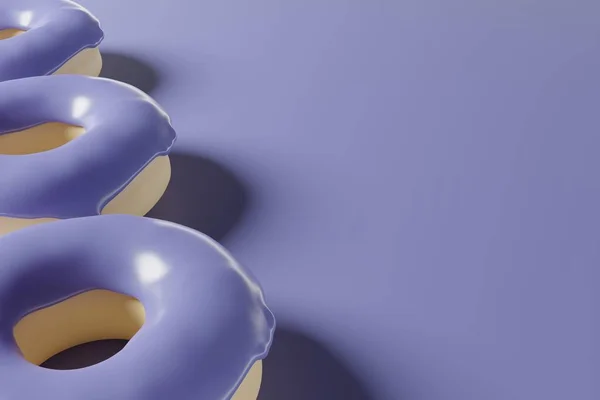 3d render of donut pattern with violet glaze on a purple background — Stock Photo, Image