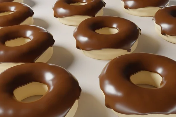 3D-Darstellung des Donut-Musters mit Schokoladenglasur auf beigem Hintergrund — Stockfoto