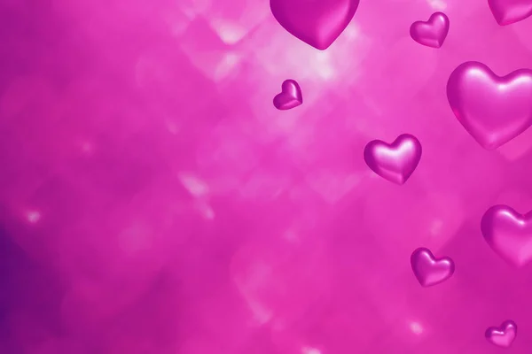 3d render of purple flying hearts border on a violet heart bokeh background — Zdjęcie stockowe
