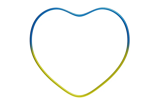 Renderização 3d de moldura cardíaca metálica azul e amarela em um fundo branco — Fotografia de Stock