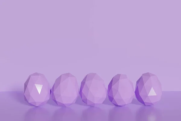 3d renderizado de huevos de baja poli púrpura sobre un fondo violeta — Foto de Stock