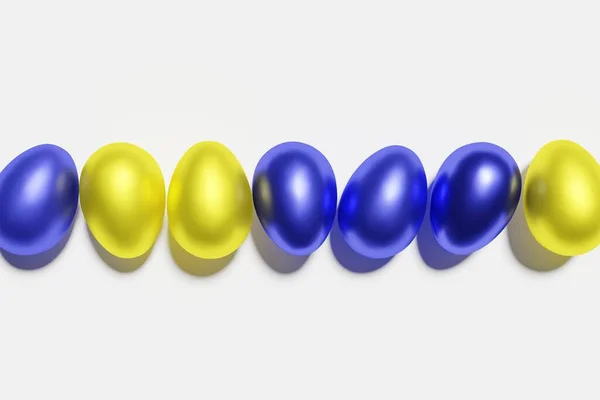3d representación de huevos amarillos y azules sobre un fondo blanco —  Fotos de Stock