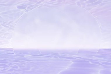 Mor yüzme havuzunun 3D görüntüsü ışık ve cam yuvarlak şekilli ayarlar gibidir.