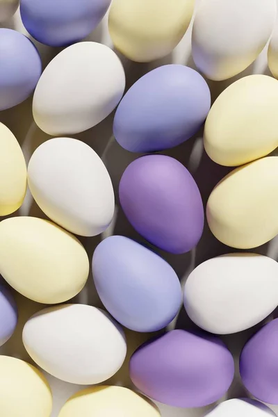 3d render de pastel colorido violeta, roxo e amarelo ovos de Páscoa em um fundo branco — Fotografia de Stock