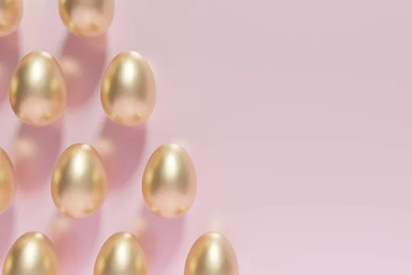 3D vykreslení vzoru zlatých velikonočních vajec na růžovém pozadí — Stock fotografie