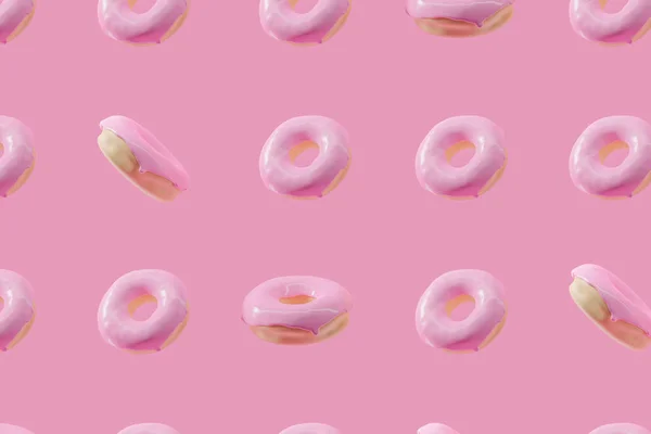 Pembe arka planda pembe jöleli 3D donut deseni. — Stok fotoğraf