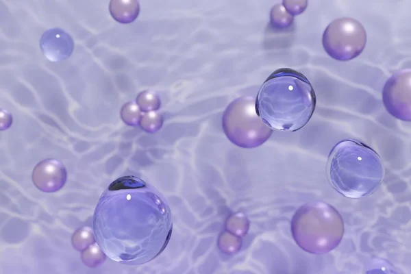 3d render of beautiful purple droplets of face serum for your beauty project — Stock Photo, Image