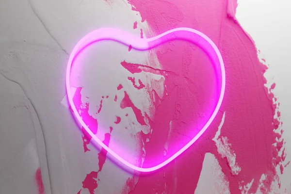 Render Pink Neon Heart Sign Grey Pink Wall Valentine Project — 스톡 사진