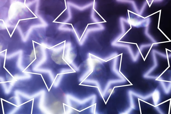 3d render of neon led stars pattern on a purple blue background for Christmas celebration
