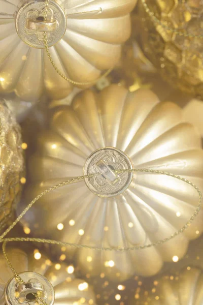 Macro Detail Beautiful Shiny Golden Christmas Baubles Your Festive Christmas — Stockfoto