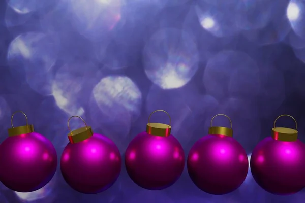 Render Beautiful Flying Dark Pink Christmas Baubles Purple Bokeh Lights —  Fotos de Stock